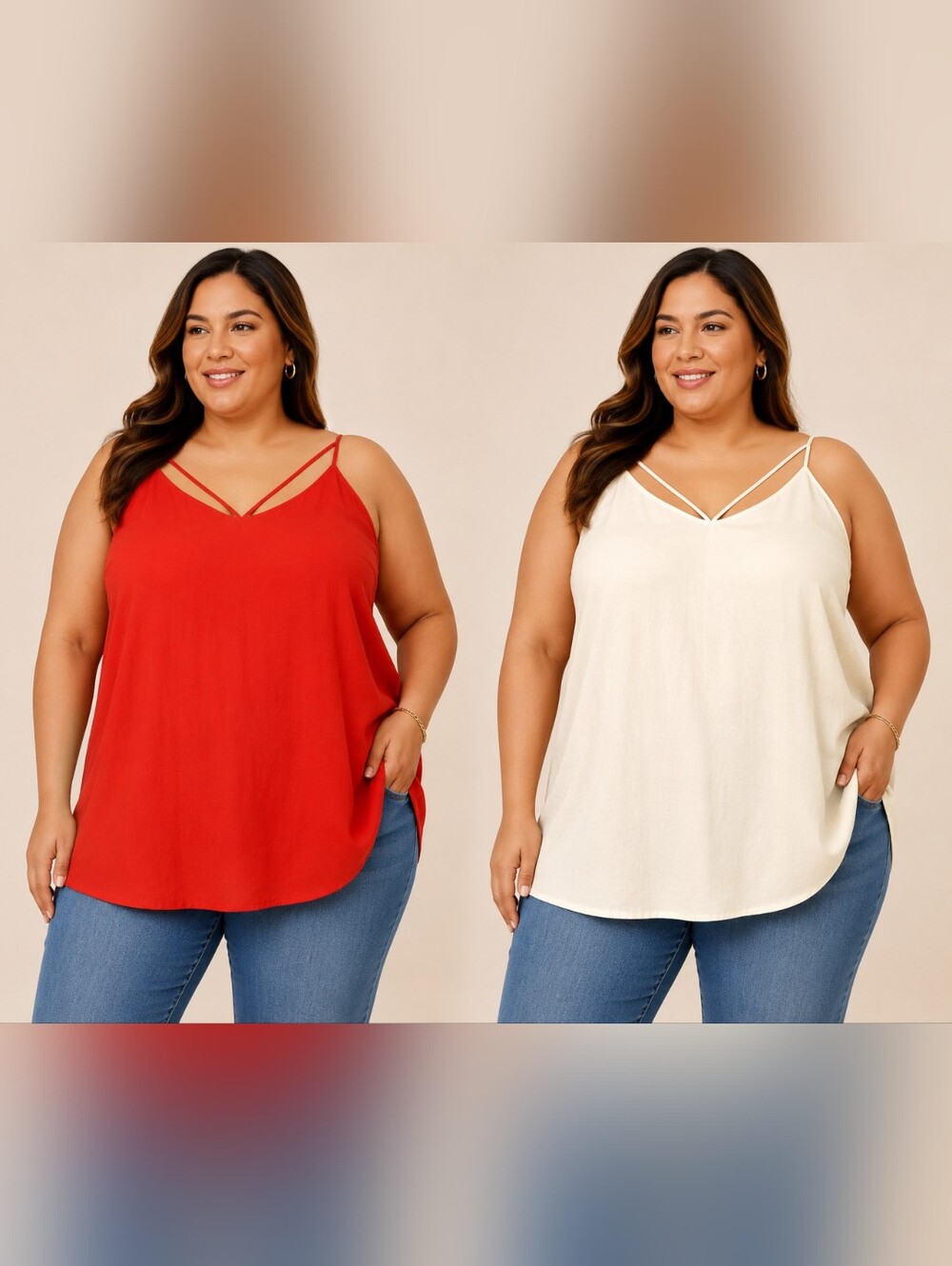 4X Size Tops Creme & Red